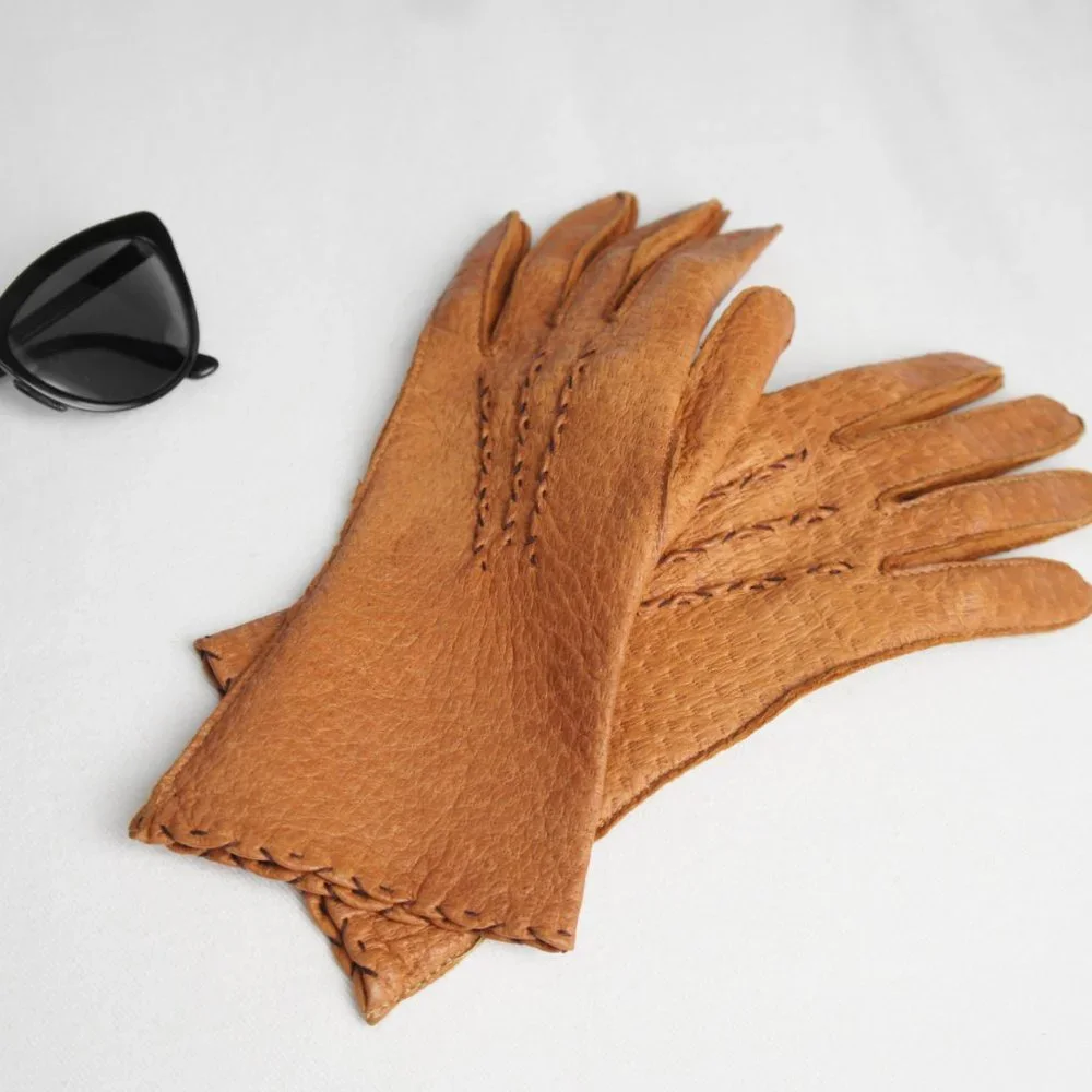 Vintage Cognac Tan Brown Leather Gloves Women's Size 6.5